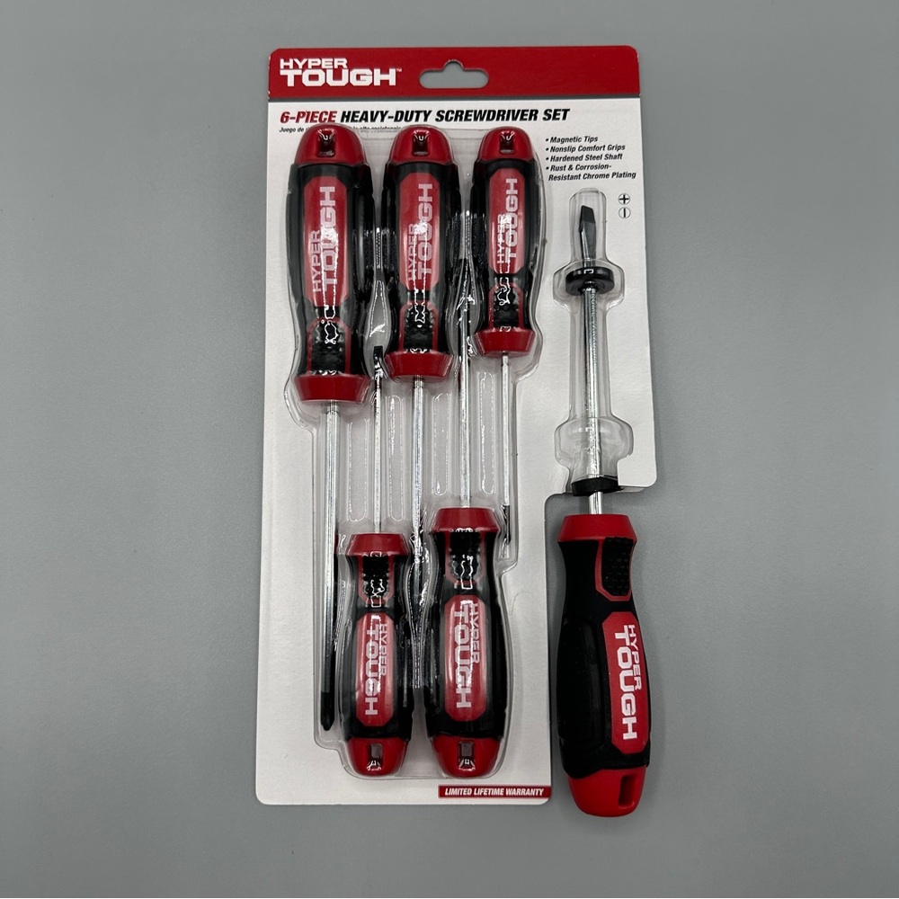 Hyper Tough Heavy-Duty 6-Piece Full Size Steel Screwdriver Set Nonslip Grips